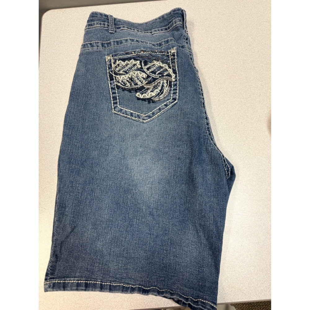 Faded Glory Womens‎ Denim Shorts Embellished Pockets Blue Size 14